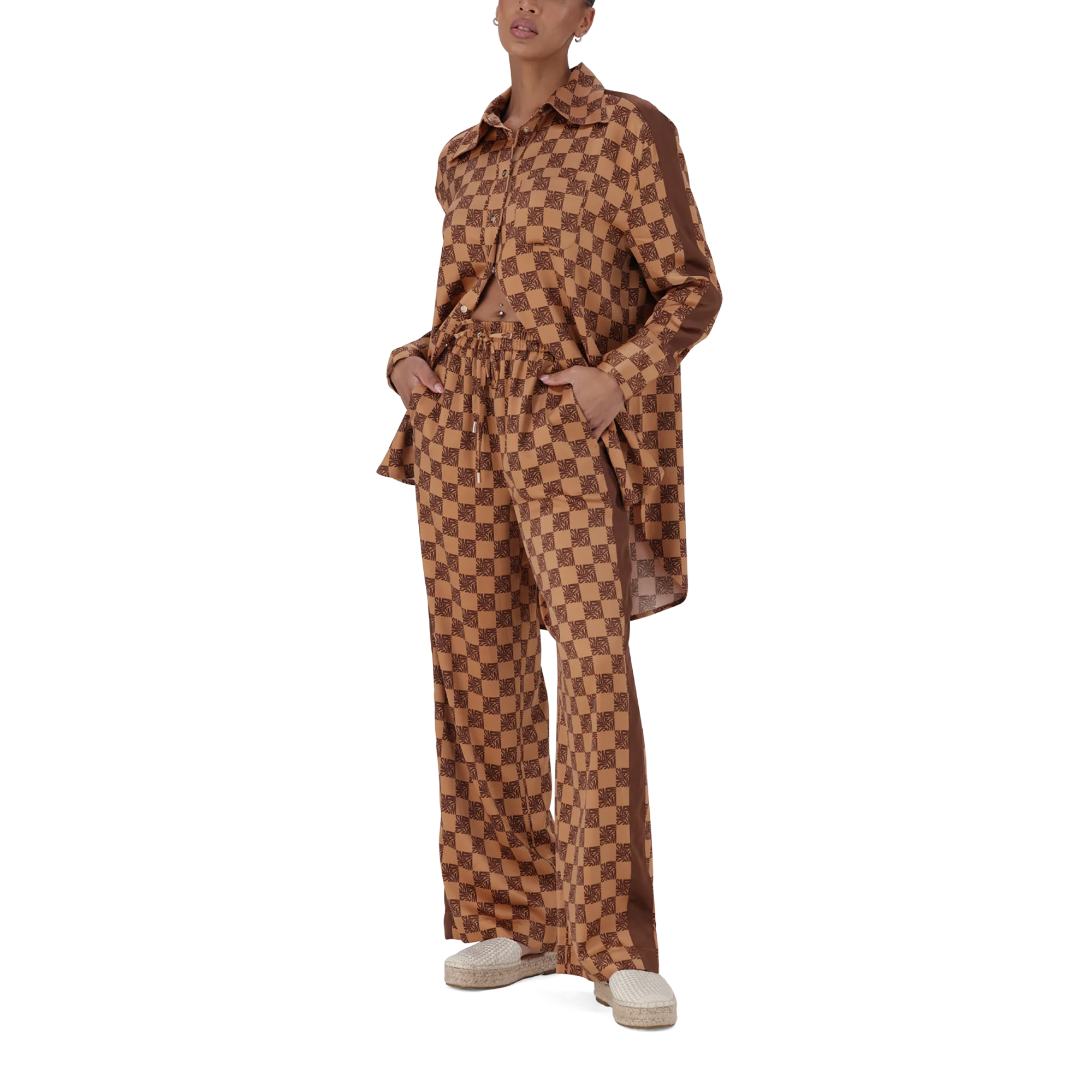 AZARA MOCHA MONOGRAM WIDE LEG PANT - Image 3