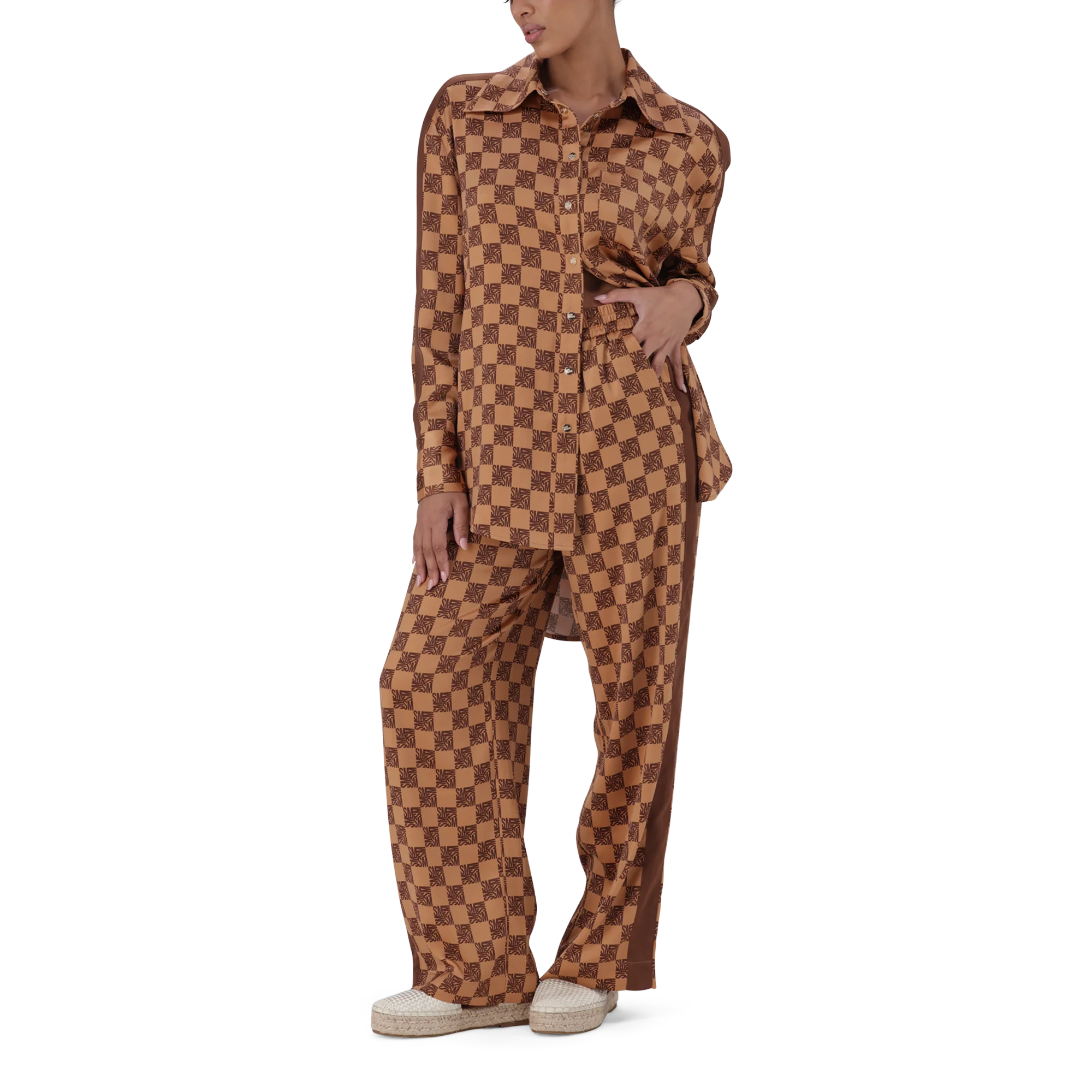 AZARA MOCHA MONOGRAM WIDE LEG PANT - Image 4