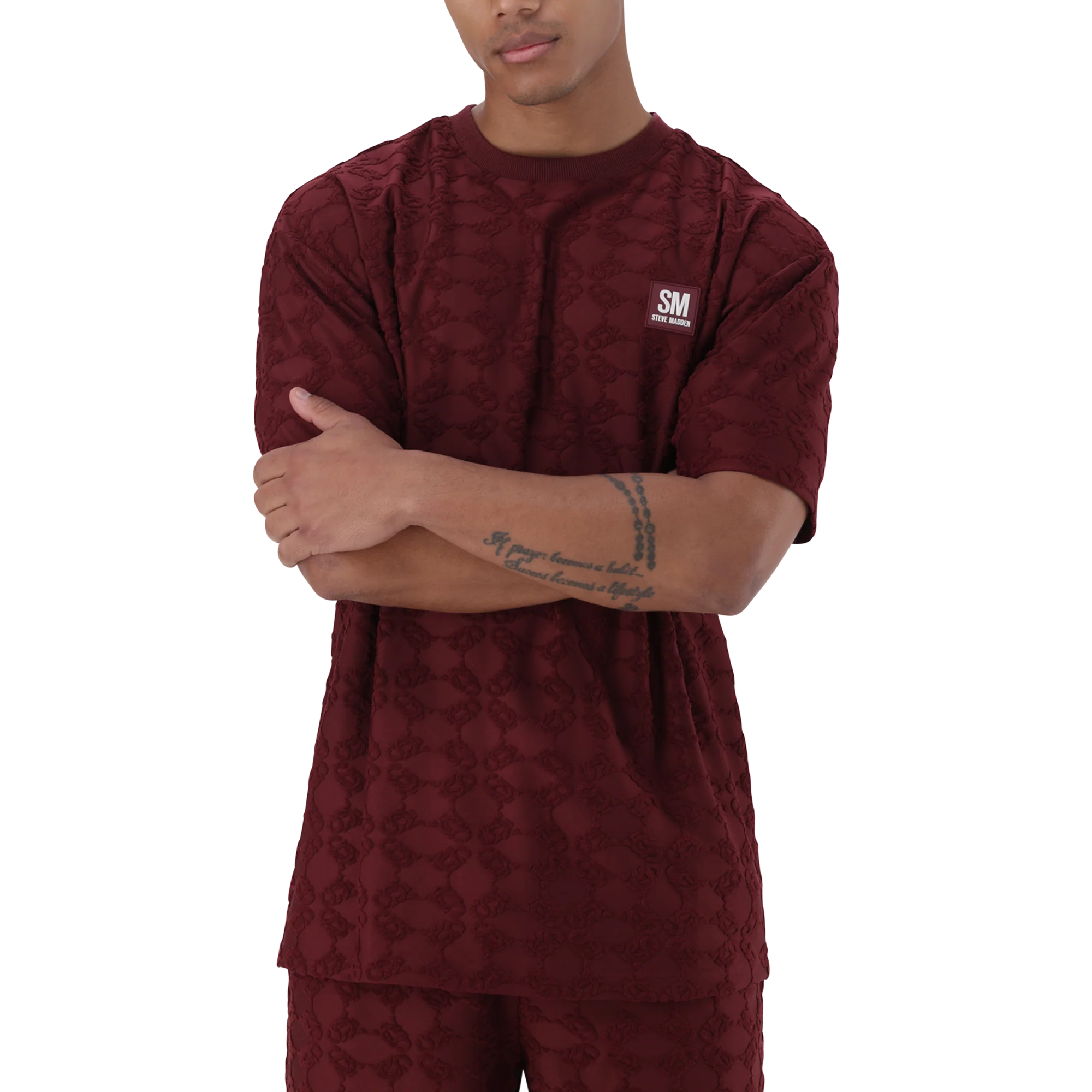 BRAN BURGUNDY EMBOSSED T-SHIRT - Image 3