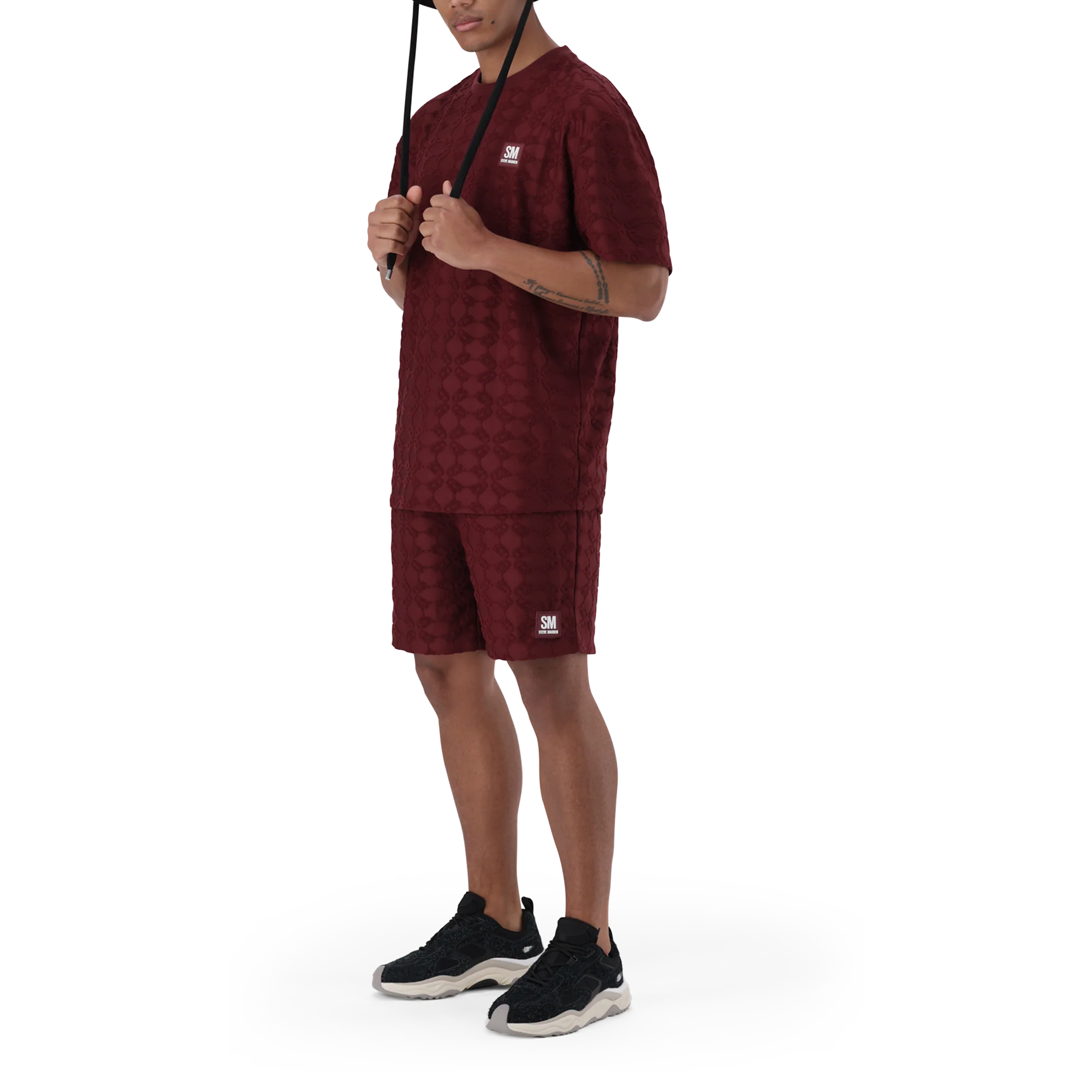 BRAN BURGUNDY EMBOSSED T-SHIRT - Image 4