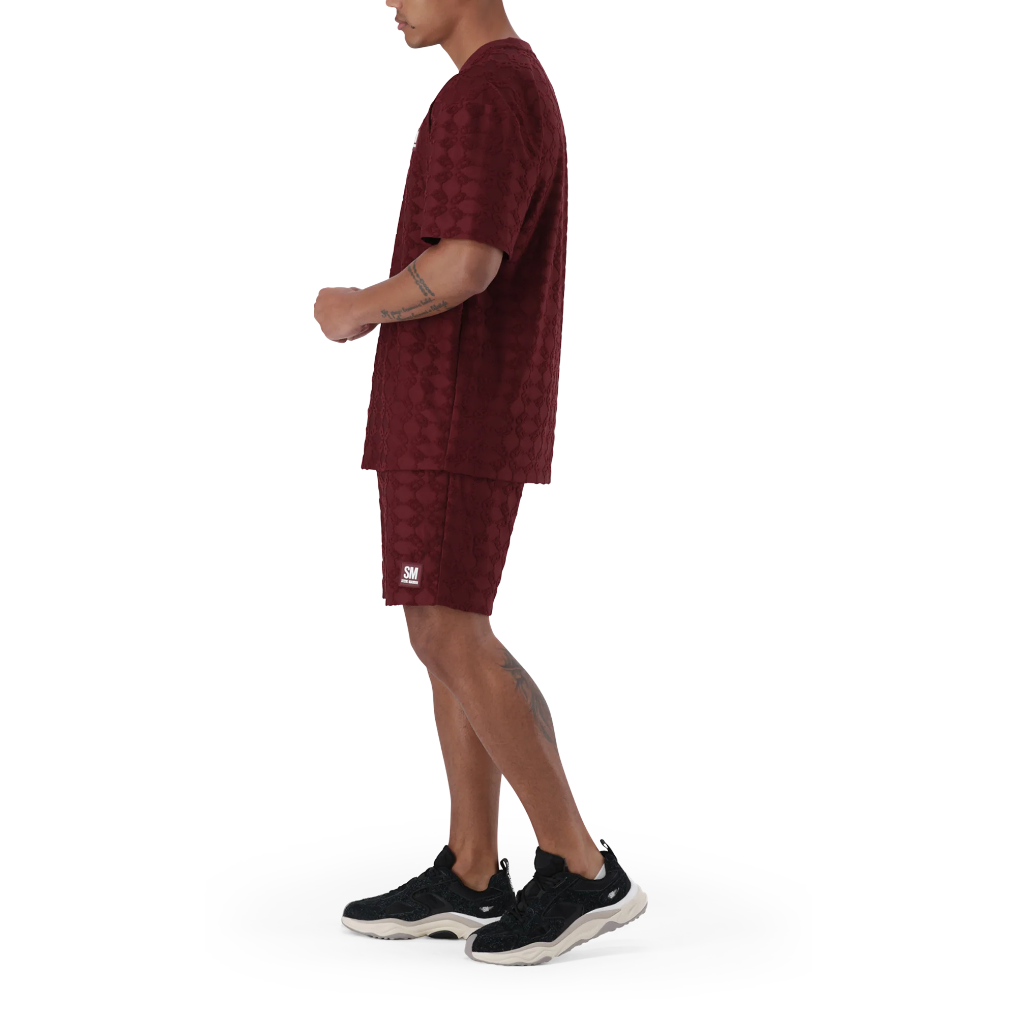 BRAN BURGUNDY EMBOSSED T-SHIRT - Image 5