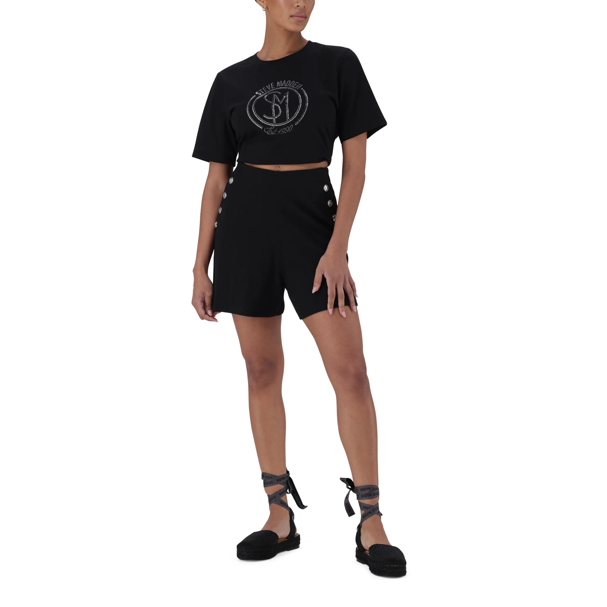 HOLLY BLACK HIGH WAISTED SHORTS WITH POPPERS - Image 3