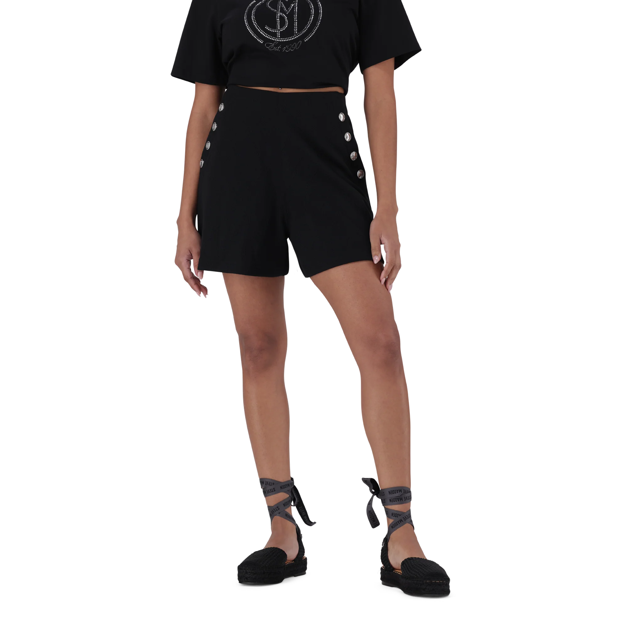 HOLLY BLACK HIGH WAISTED SHORTS WITH POPPERS - Image 4