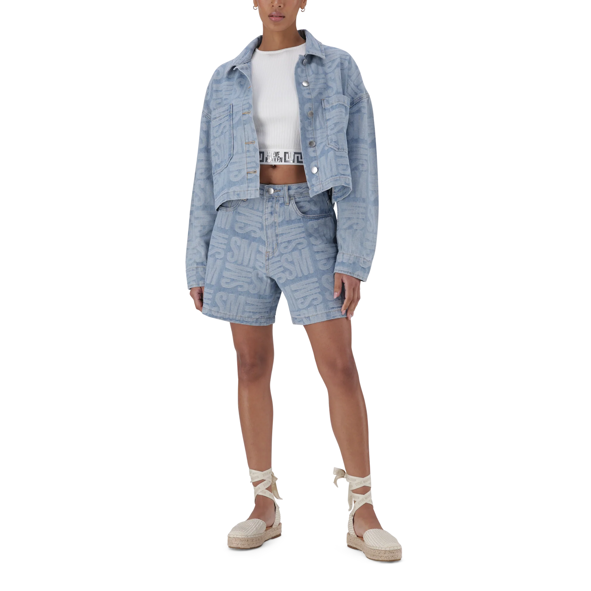 JAYDA LIGHT BLUE JACQUARD DENIM SHACKET - Image 3