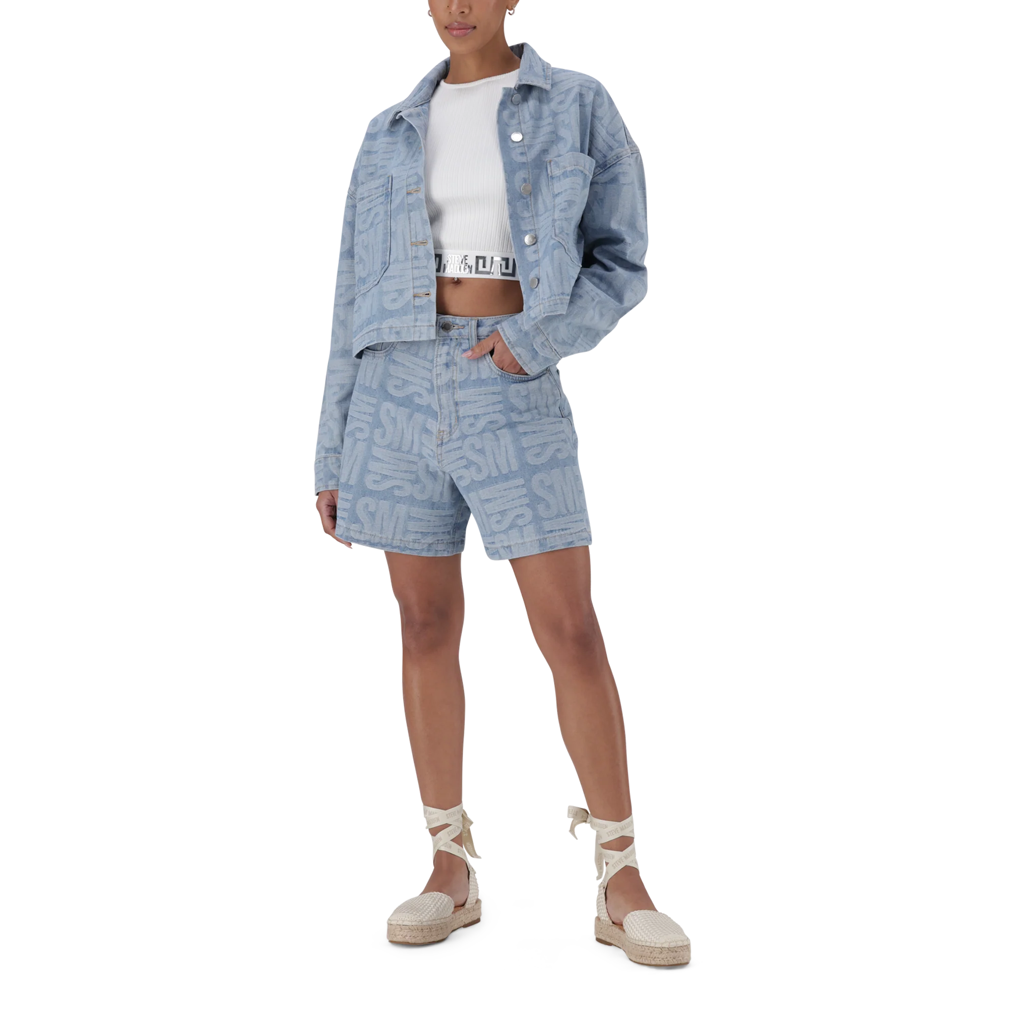 JAYDA LIGHT BLUE JACQUARD DENIM SHACKET - Image 4