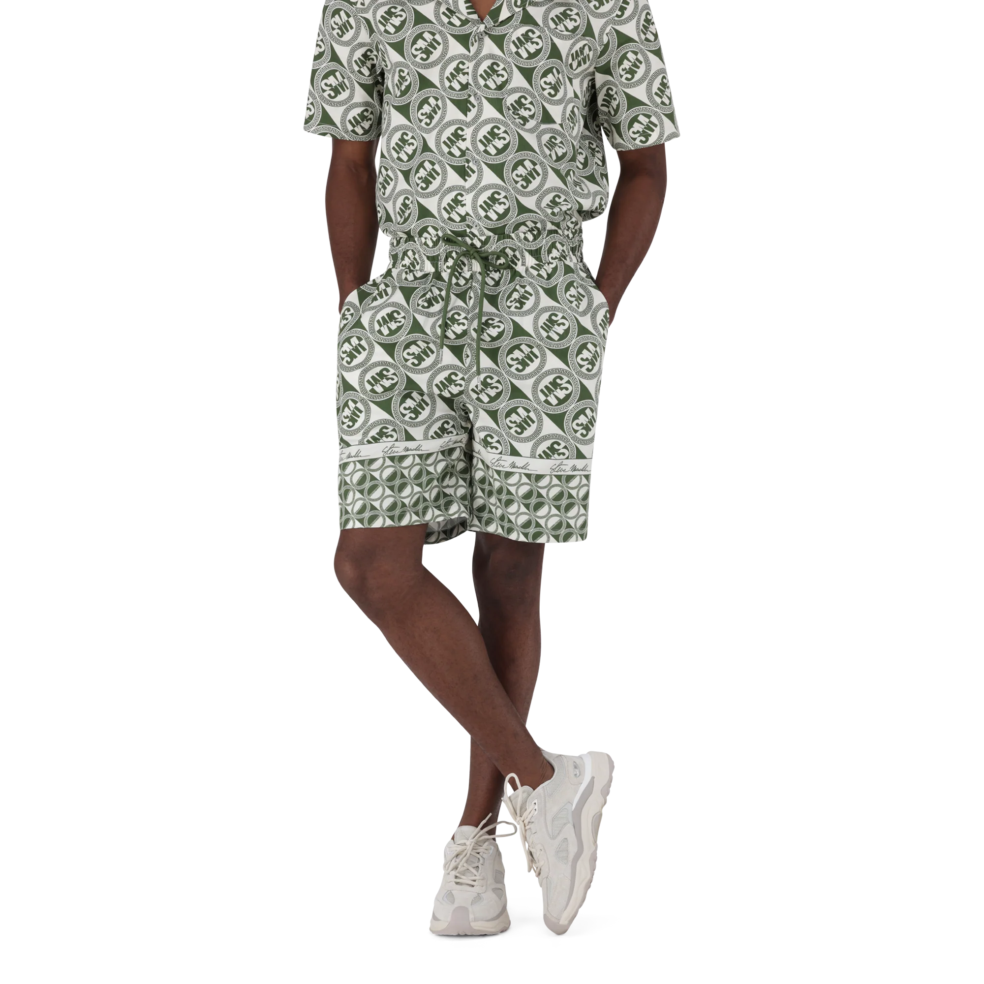 LOUIS FATIGUE/CREAM LOGO PRINTED SHORTS - Image 3