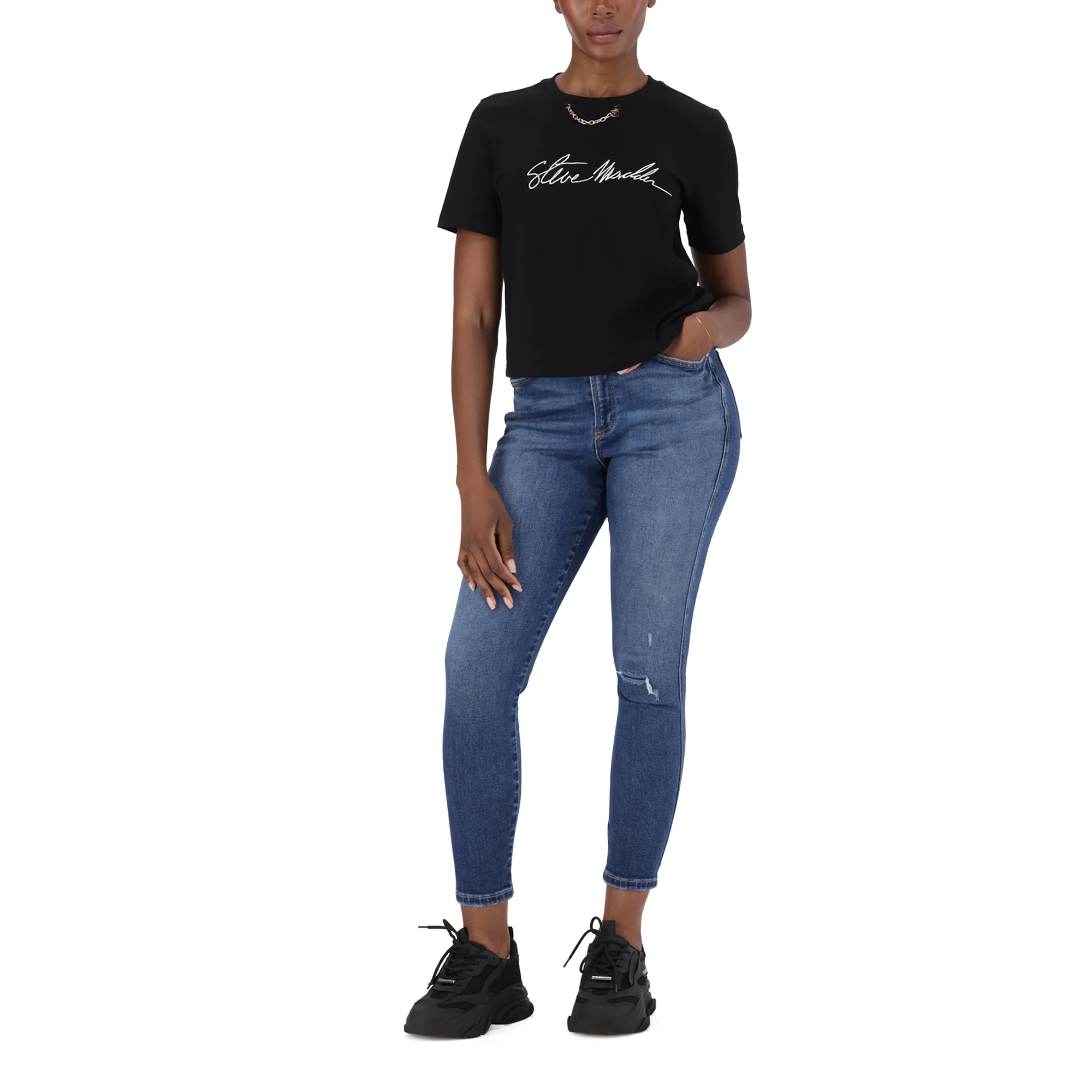 THERESA BLACK REGULAR T-SHIRT WITH CHAIN CHARM - Image 3