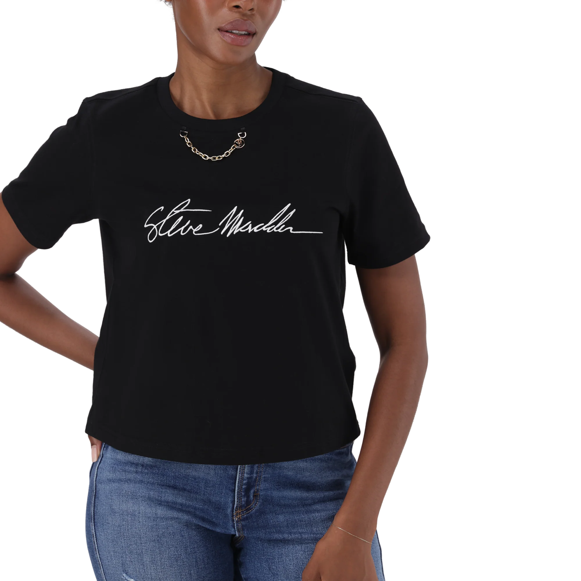 THERESA BLACK REGULAR T-SHIRT WITH CHAIN CHARM - Image 4