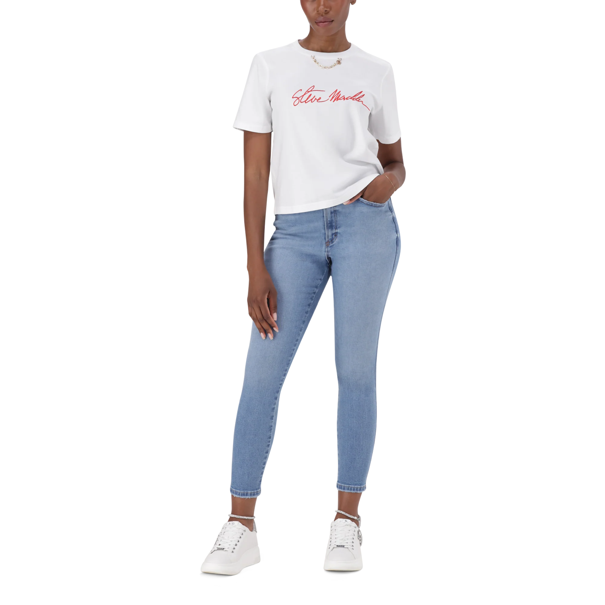 THERESA WHITE REGULAR T-SHIRT WITH CHAIN CHARM - Image 3